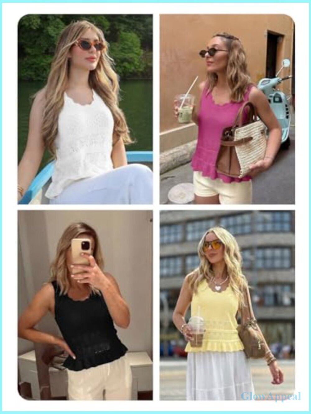 Crochet Tank Top Sleeveless Knit Sweater Vest for Women Summer Crew Neck Ruffle - Picture 6 of 7